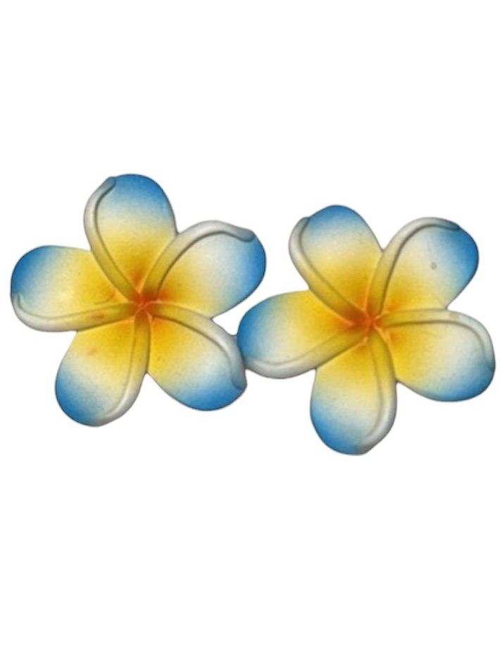 3d Hawaiian Plumeria Flower Pierced Stud Earrings Blue Yellow 10$